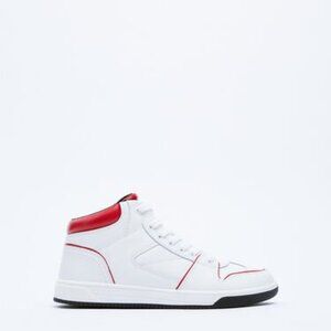 Zara White Red Leather High Top Sneakers 40 9